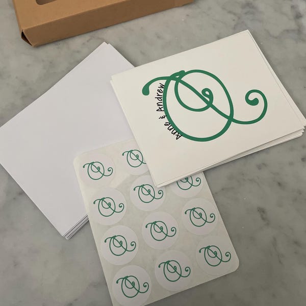 Personalized Monogram Initial Name Custom Color Note Card Set of 12 ...