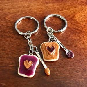 Peanut Butter and Jelly Heart Keychain Set, Grape, With Knife & Spoon