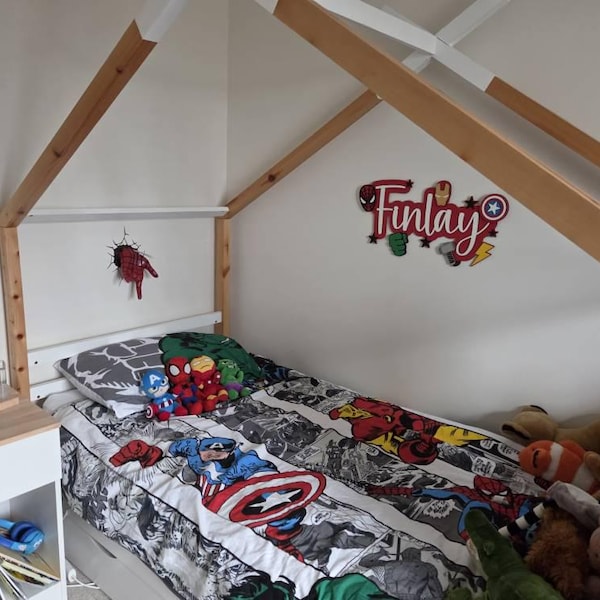 Wooden Avengers / Spider-man / Hulk Inspired Layered Name Plaque • Boys ...