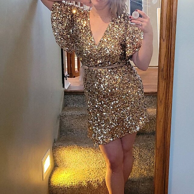 Backless Sequin DRESS Shift Pink Gold Bronze +viewmyshop