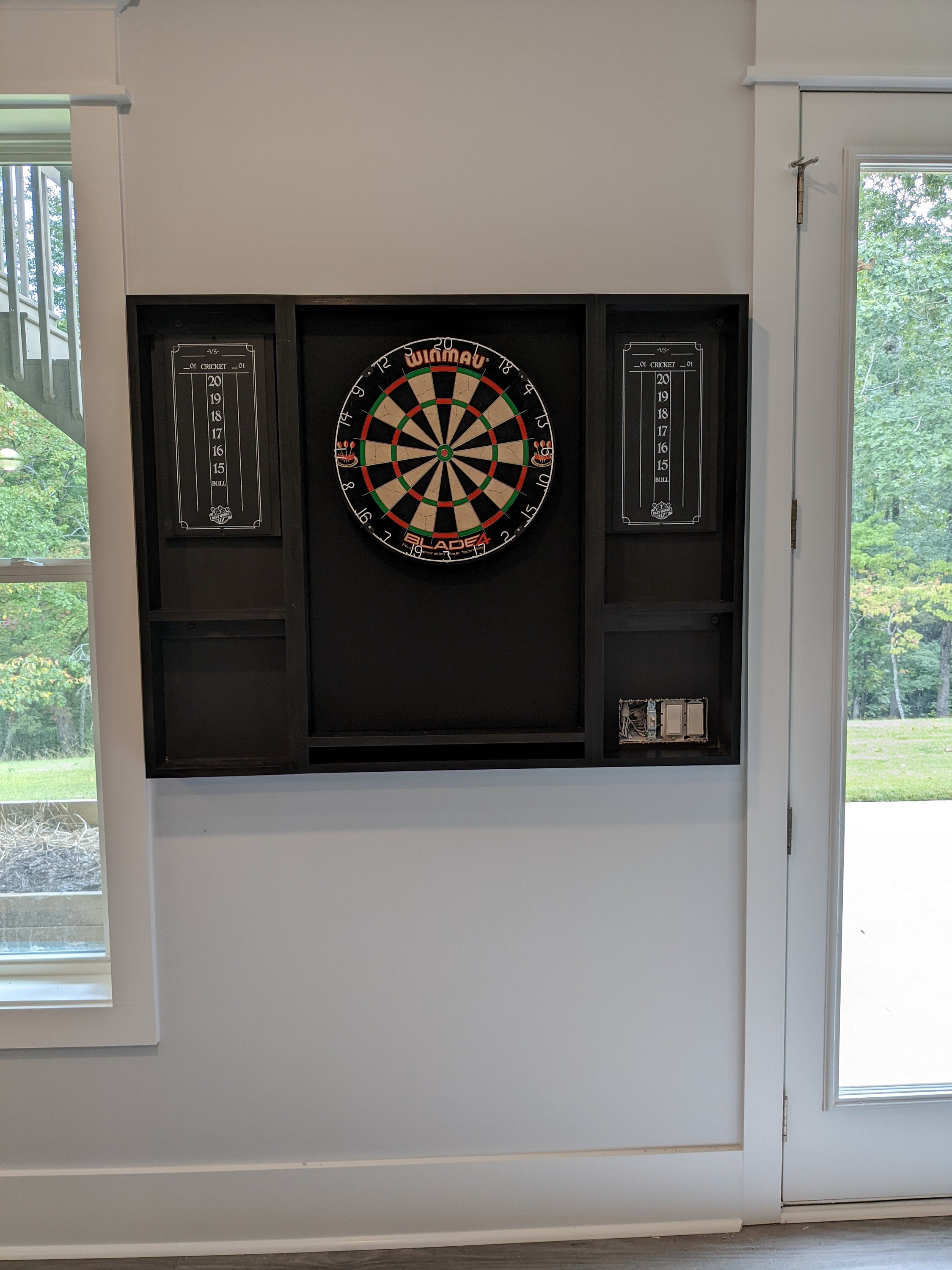 Makes a great fathers day gift  Our best selling Black dartboard cabinet with a Dartboard, darts, led light. and 2 scoreboards.