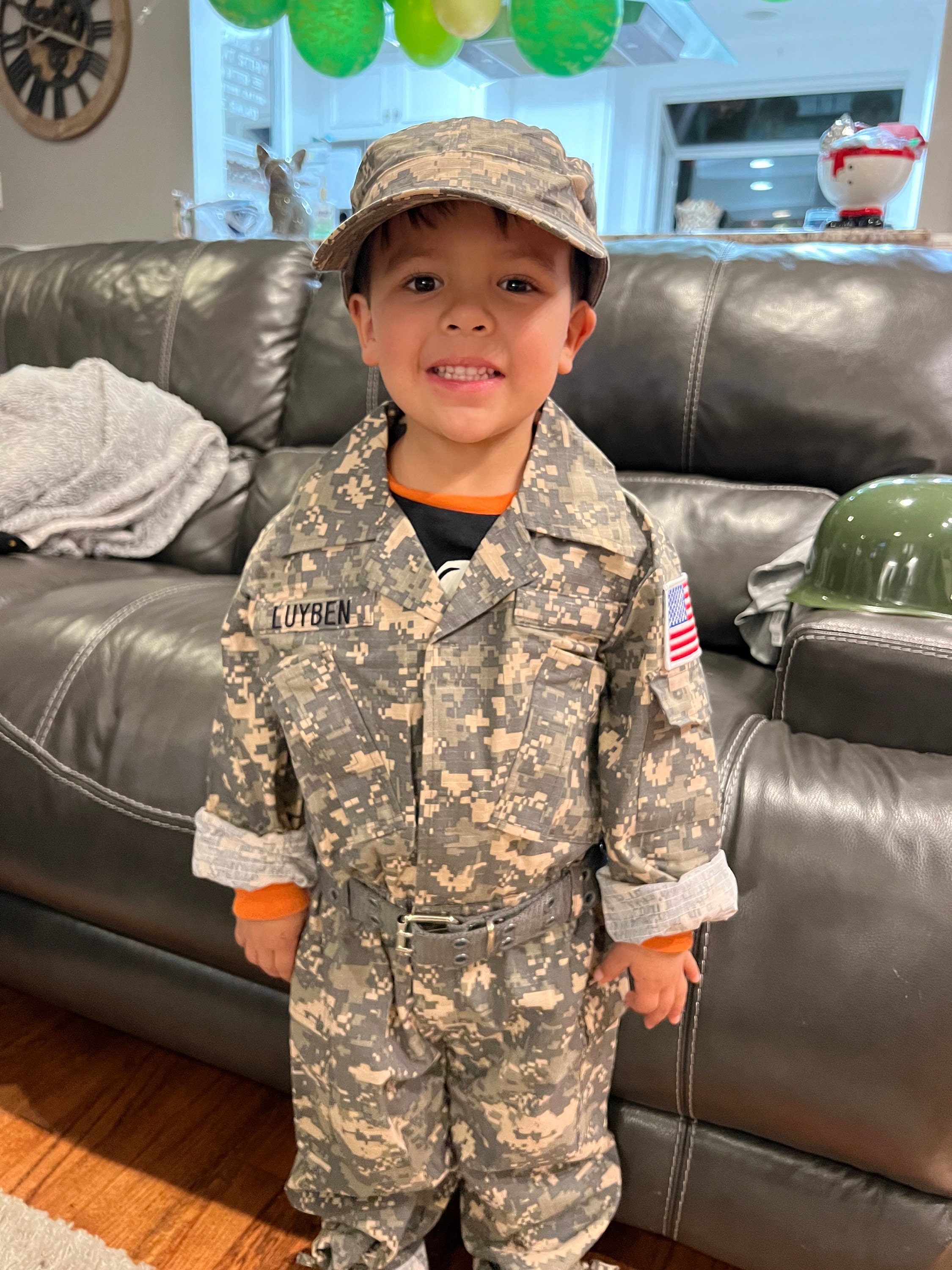 Kid&#39;s Army Costume | Authentically PERSONALIZED | FREE Camo Hat | Kid&#39;s Camo Costume | Kid&#39;s Birthday gift | Kid&#39;s Christmas Present