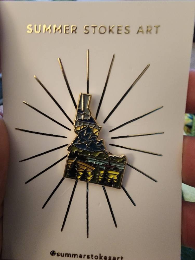 Idaho Enamel Pin | Gold Soft Enamel Pin | Illustrated United State Pin | Butterfly Clasp | 1.25&quot;