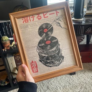 Japanese Retro Music Poster: Melting Vinyl Record Newspaper Print