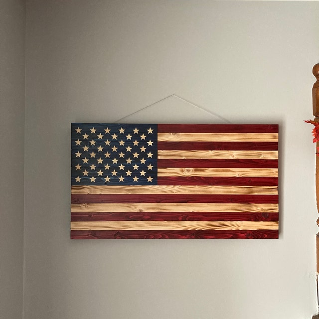 素朴な木製アメリカ国旗 | 素朴な旗 {19”X36”} | 木製アメリカ国旗