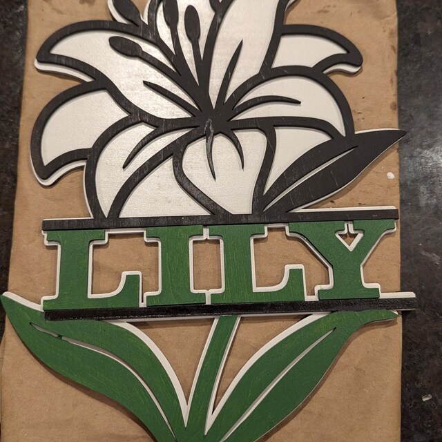 Lily Flower Name Sign SVG, Floral Personalized Laser Cut Template