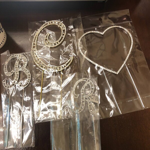 New 5" Crystal Rhinestone Gold Cake Topper Letter Number Monogram ...