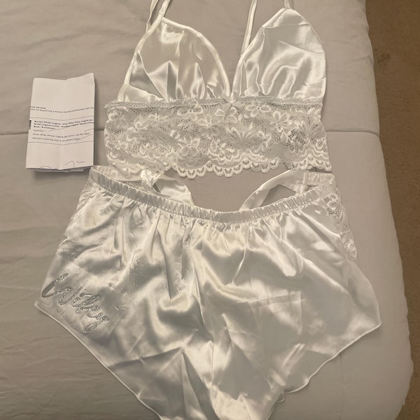 Coquette Bow Bridal Lingerie & Veil Set 2pc  Silver Glam Bride Thong ...