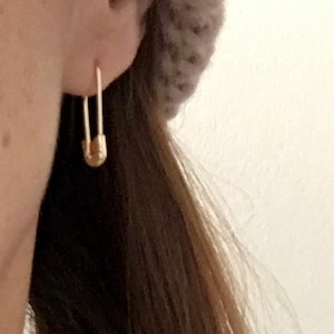 14K Gold Safety Pin Earring 3/4''Inch, Diamond Safety Pin Earring, black friday sale, Christmas Gift for her, Solid Gold Safety Pin Earrings