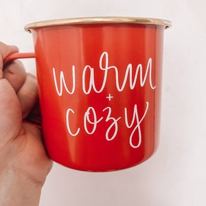 Warm and Cozy Campfire Mug Christmas Mug Holiday Coffee Mug Holiday Decor  Red Campfire Mug Enamel Mug Christmas Coffee Cup -  Israel
