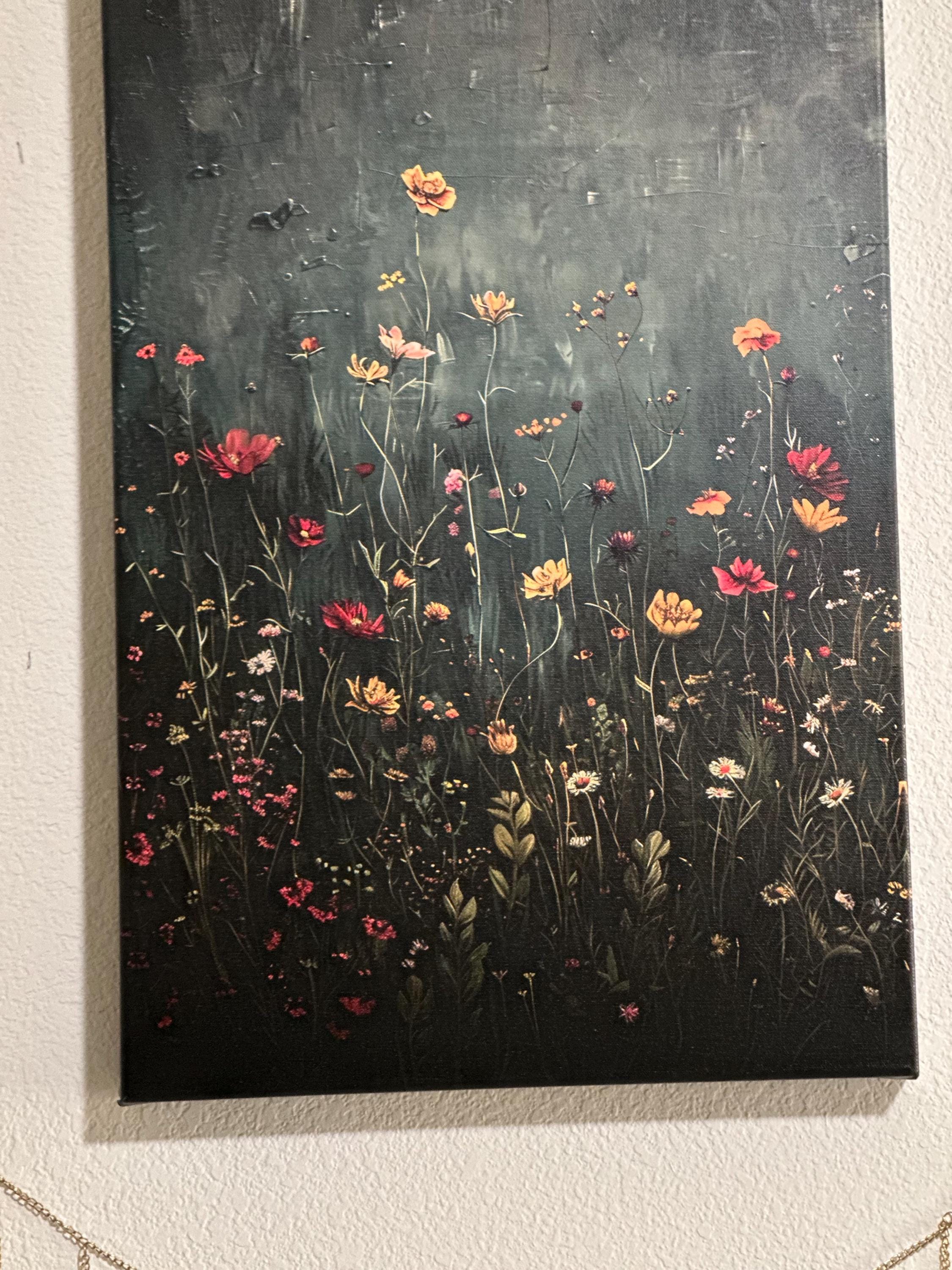 Wildflower Field Framed Wall Art, Vintage Botanical Landscape Sign, Floral Decor, Modern Farmhouse Canvas Art, Field Of Flowers Canvas Print
