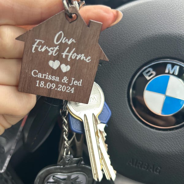 Personalised First Home Keyrings, New Home Keyrings, House Keyrings Set ...
