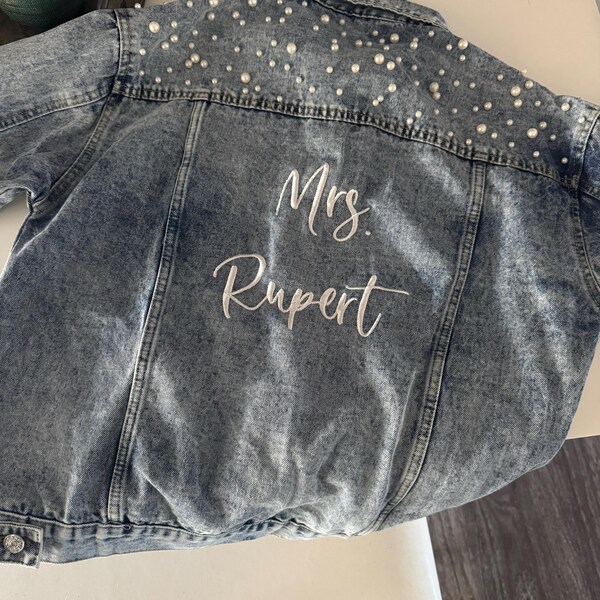 Bride Jean Jacket - Black Denim, Embroidered Black Bridal Jacket ...
