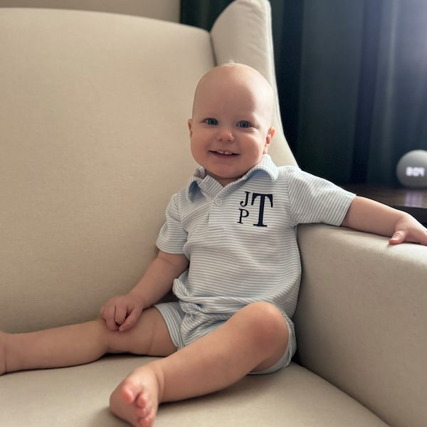 Boys Monogrammed Romper, Baby Boy Outfit, Preppy Boys Outfit, Boys ...