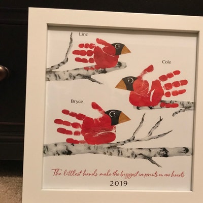 Grandparent Gift for Christmas, Personalized Handprint Cardinal Art ...