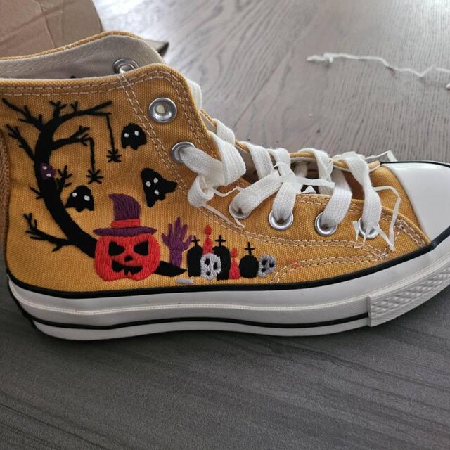 Halloween Embroidered Converse Custom, Pumpkin, Ghost