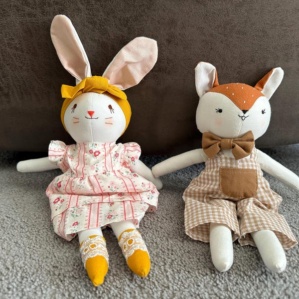 Stuffed Animal Doll, Handmade Bunny Doll, Linen Soft Fabric Doll ...