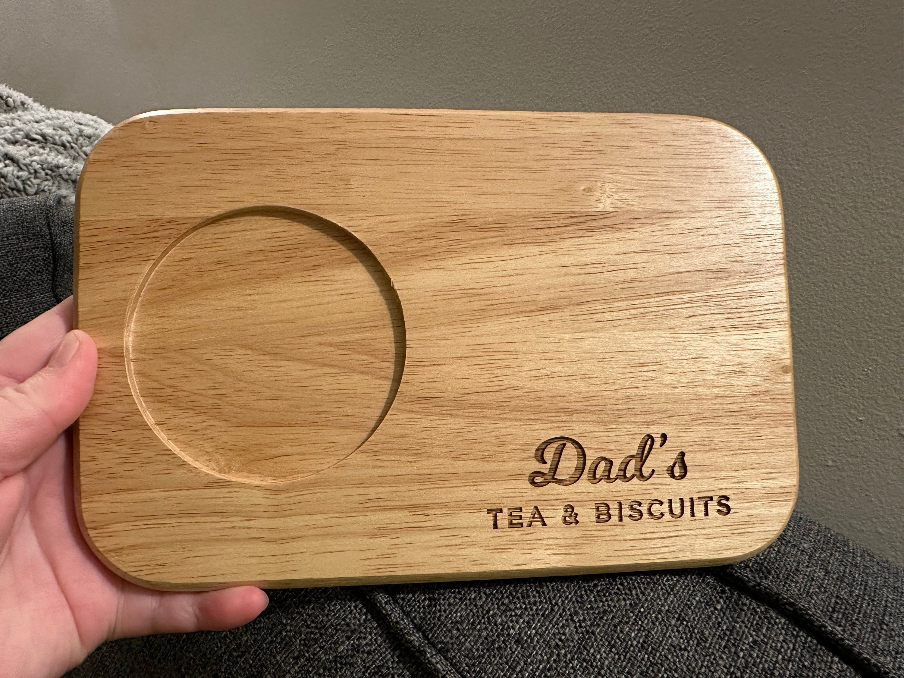 Dad&#39;s Tea & Biscuit Board, Engraved Wood Treat Tray, Personalised Christmas Gift for Dad, Daddy, Grandad, Grandpa, Birthday Gifts for Him
