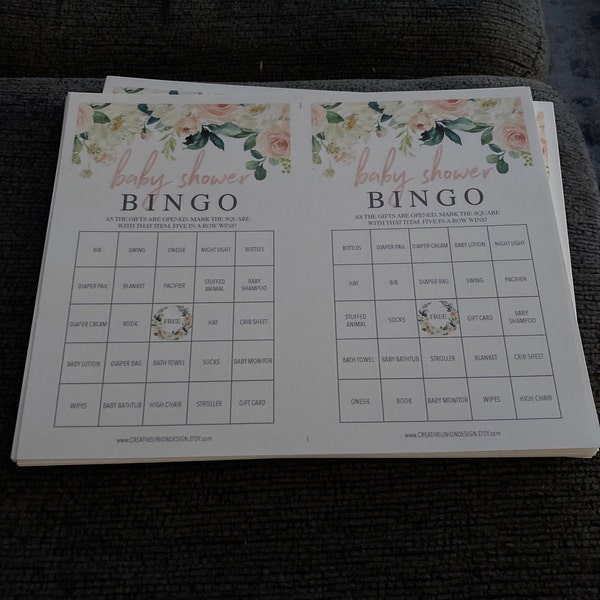 Baby Shower Bingo - 60 Unique Game Sheets - Baby Shower Games - Girl ...