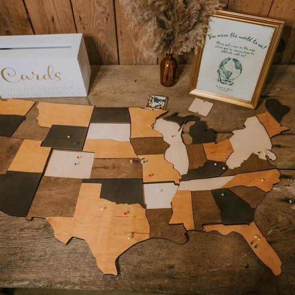 US Travel Map, Push Pin Map, Wood Map of United States, Apartment Decor ...