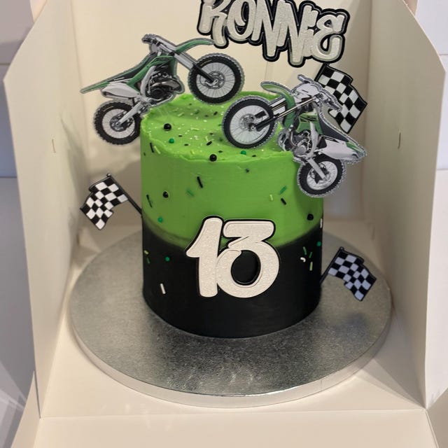 Topper Per Torta Personalizzato A Forma Di Motocicletta Dirt Bike - Rettangolare E Commestibile - Sweet Tops