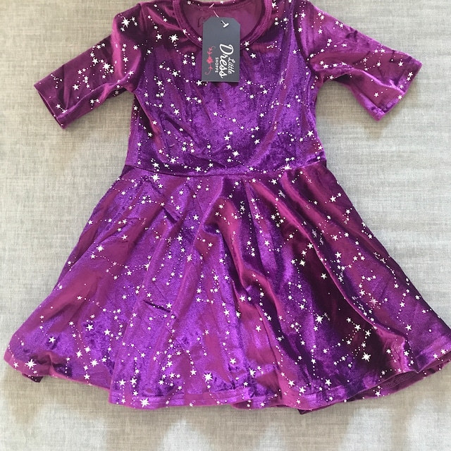 Purple Twirly Velvet Dress with Silver Stars, Fancy Dress, New Years Dress, Christmas, Kids, Toddler, Twirl, Velvet, Comfortable, Soft