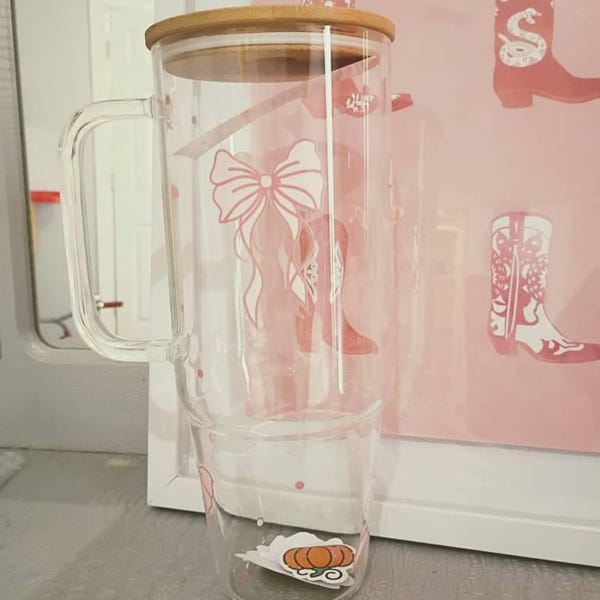 Butterfly Glass Cup, Large Glass With Handle, Summer Butterflies With ...