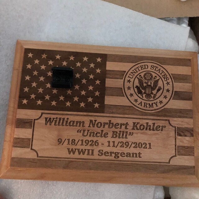 Veteran Memorial 3.75 Wood Plaque with Stand - Holds Shell Casing