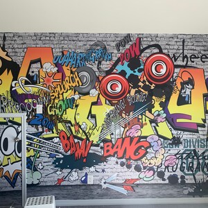 ストリートアート グラフィティ 鮮やかな色の壁紙 自己粘着 剥がして