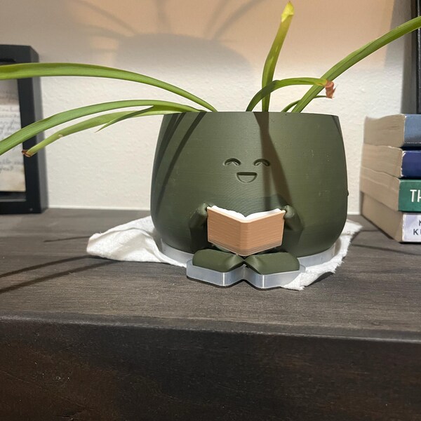 Cute Planter Book, Book Lover Gift, Unique Plant Pot Reading, Indoor ...
