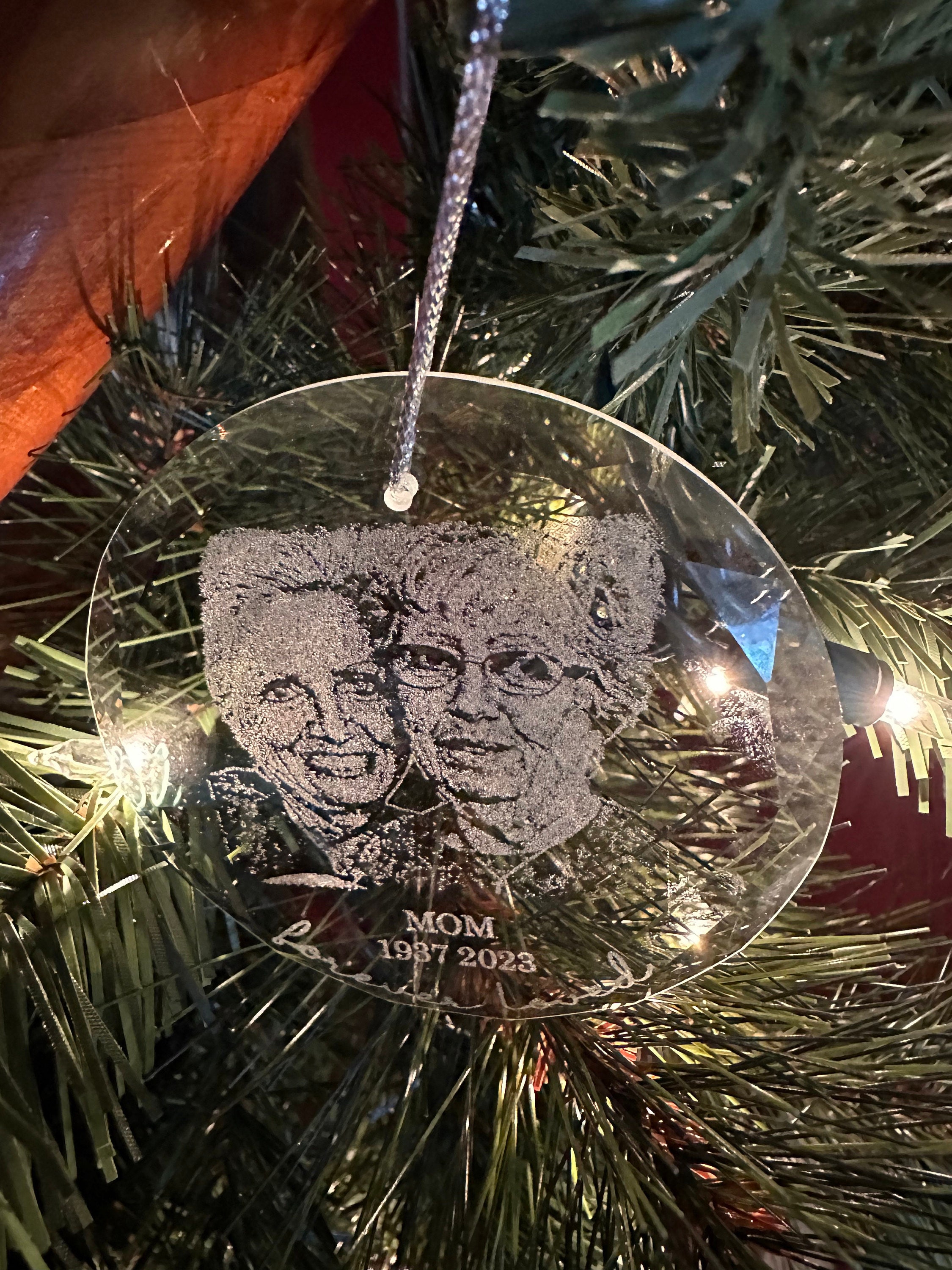 Personalized Memorial Crystal Ornament, Engraved Photo Christmas Ornament, Loss of Father Gift, Sympathy Gift, Remembrance Gift