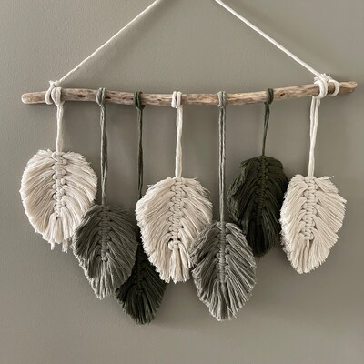 Leaves white macrame wall hanging
