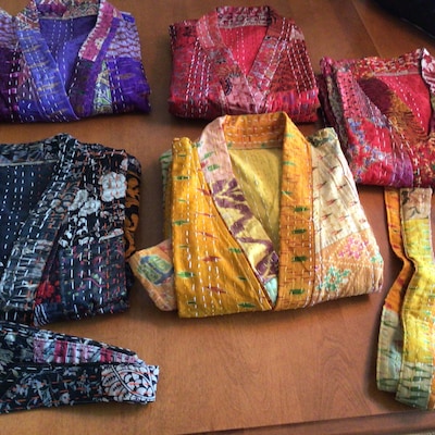 Vintage Silk Sari Kantha Kimono Robes Lover Recycled Dressing Gowns ...