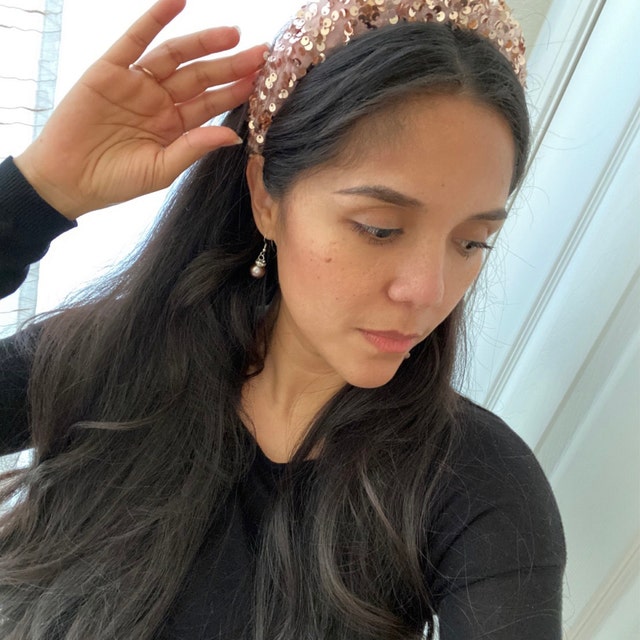 Pink Gold Sequin Headband Statement Padded Barbiecore Bachelorette Party NWT HH155_3_Glitter.jpg?v=1721426756 main image 2