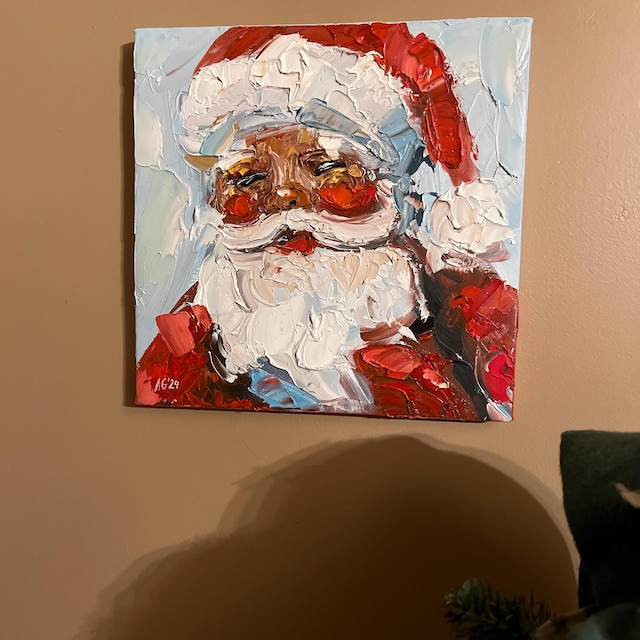 Dipinto originale di albero di Natale su tela: decorazione acrilica per le feste - Italia