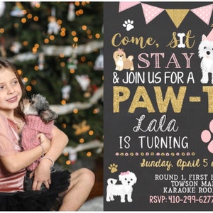 Girl Puppy Birthday Invitation Pink and Gold Dog Party Pet Invite Theme ...