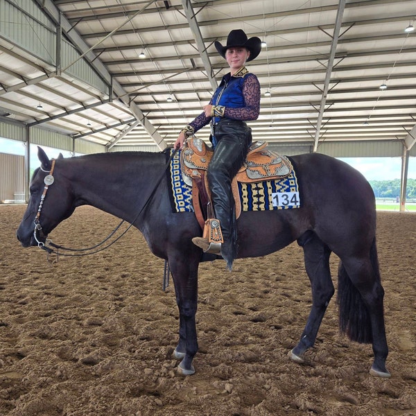 Chemise D'équitation Western Bleu Et Orange – Taille L, Style Rodéo Show