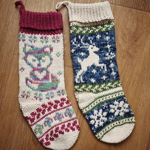 A customer's finished Prancing Deer Stocking Crochet Pattern