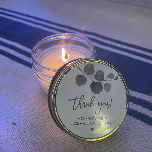 Eucalyptus Bridal Shower Favor Candles / Personalized 4 Oz. Soy Candle ...
