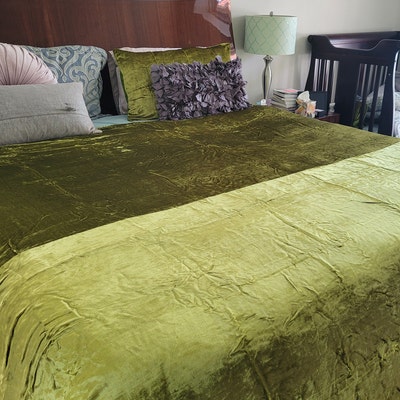 3 Pieces Set Luxury Crushed Green Velvet Duvet Cover Boho Bedding UO ...