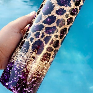 20 OZ Seamless Purple Glitter Leopard Skinny Tumbler Design - Straight ...