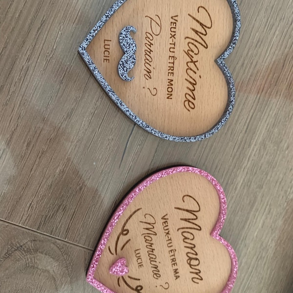 Carte Parrain Marraine Bois - Annonce Colombe Originale Lou Et Renardo