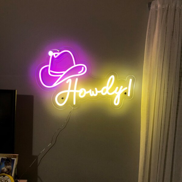 Howdy Neon Sign, Led Cowboy Hat Sign, Western Led Sign, North American ...