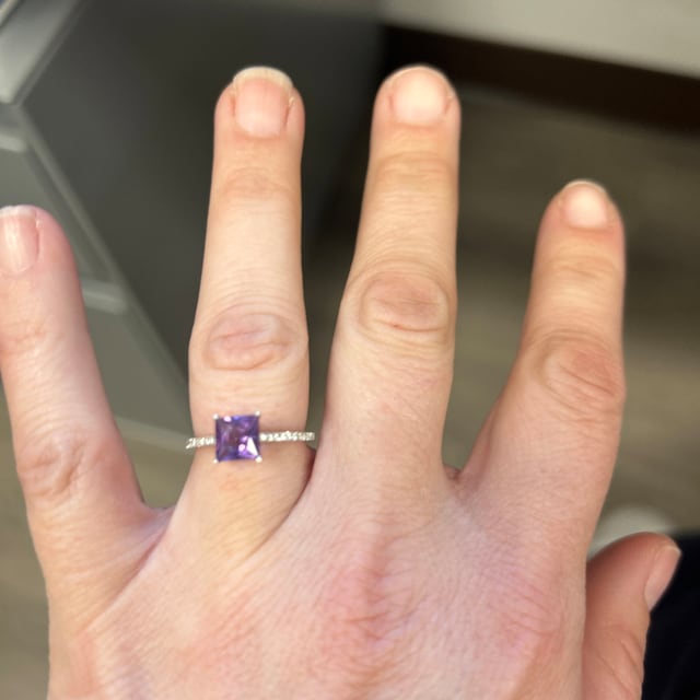 Square Cut Natural Green Topaz & Purple Amethyst Silver Wedding Ring – Luckyshine, Sz 6-10