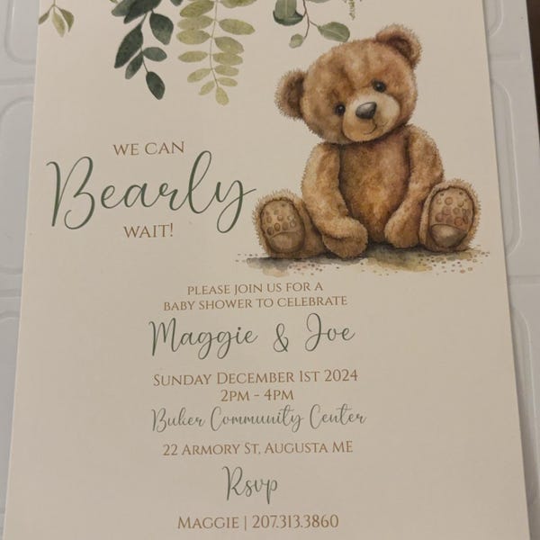 EDITABLE Bear Baby Shower Invitation | We Can Bearly Wait Bear Invite ...