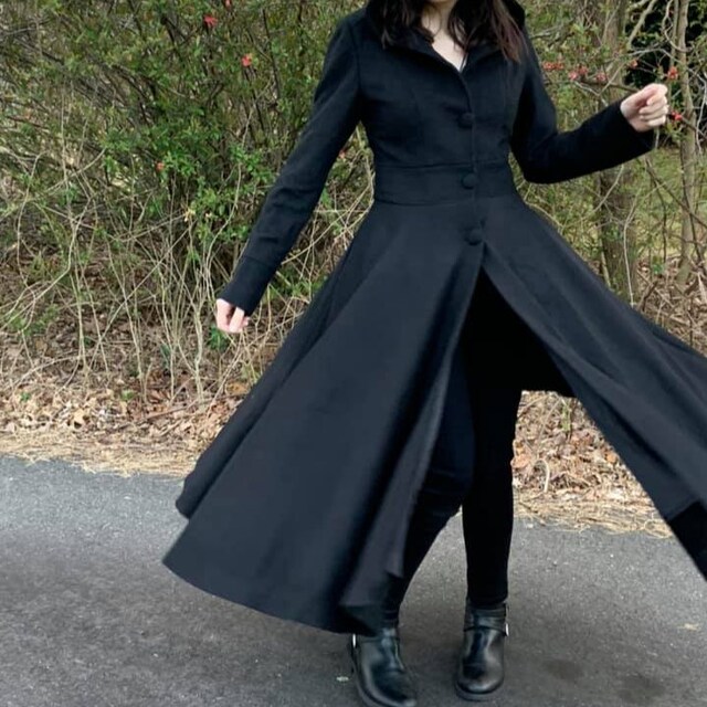 Long Wool Maxi Coat, Black Wool Coat Women, Swing Wool