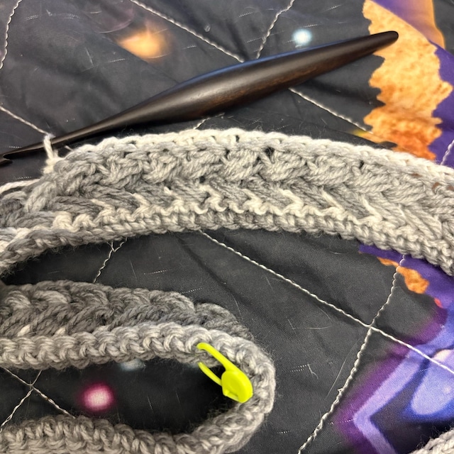 A customer's finished Winter Wheat Stitch Sweater Scarf Crochet Pattern (Digital PDF)