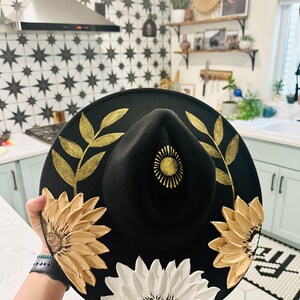 Flower Hat - Rancher Hat Thick Paint Hat - Boho Wide Brim  display picture 2