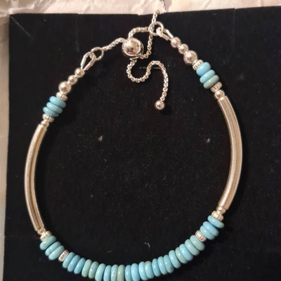 Turquoise Sterling Silver Noodle Bracelet Adjustable Slider - Etsy