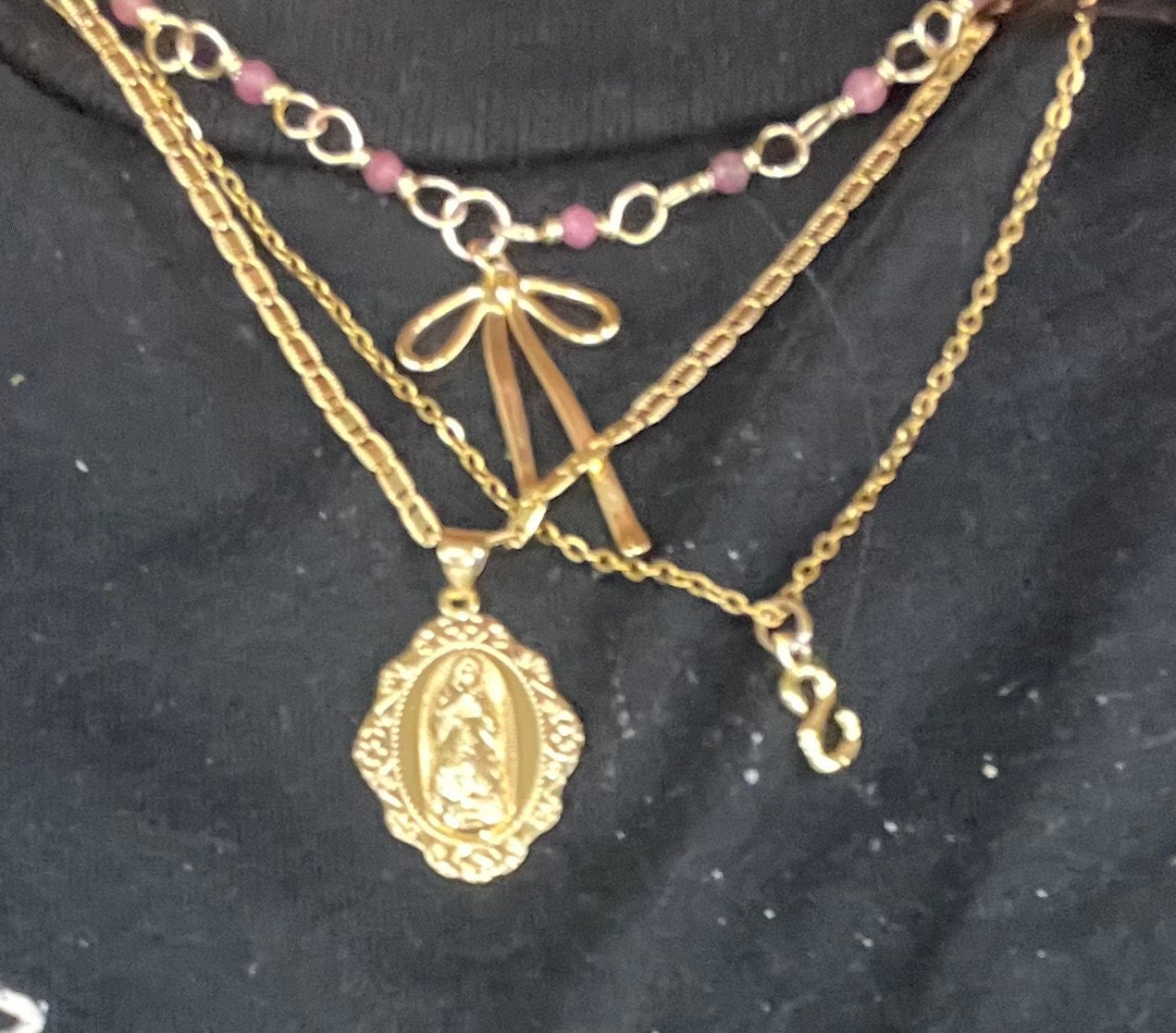 Gold Virgin Mary Necklace, Guadalupe Necklace, 2mm Fancy Flat Chain, 14k Heavy Plated Gold, High Quality, Lifetime Replacement Guarantee